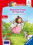 "Magische Flügel für Fee Fine", Alexandra Fabisch, Carola Sturm. Illustration: Ein Mädchen fliegt mit Feenflügeln über einen Garten., Buch