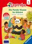 Titel: "Leserabe - Die Panda-Klasse im Glück". Illustration zeigt einen Panda mit Kindern in Meditationspose., Buch
