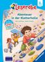 "Abenteuer in der Kletterhalle", "Mit Stickern"... Ein Junge klettert fröhlich an einer Kletterwand, während zwei Personen zuschauen., Buch
