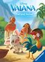 "Disney Vaiana: Pua und Heihei" steht über lachenden Figuren und einem Schwein mit einem bunten Hahn am Strand. Ravensburger., Buch