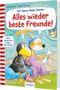 Text: "Alles wieder beste Freunde!" Ein animierter Rabe und Hase sitzen zusammen, der Rabe trägt eine rote Socke., Buch