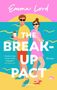 "THE BREAK-UP PACT" in großen Buchstaben. Zwei Personen stehen am Strand, beide tragen Sonnenbrillen und Sommerkleidung.