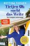 „Bettina Tietjen: Tietjen sucht das Weite – Im Camper unterwegs.“ Frau neben gelbem Campervan, blauer Himmel, grüne Bäume., Buch