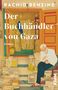 "Der Buchhändler von Gaza" von Rachid Benzine, Roman. Illustration eines Mannes, der auf einem Bücherstapel sitzt und liest., Buch