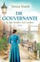 „Tereza Vanek, DIE GOUVERNANTE, In den Straßen von London, Roman.“ Frau in Blau schaut auf Fluss und Tower Bridge., Buch