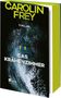 "CAROLIN FREY, THRILLER, DAS KRÄHENZIMMER" in großen Lettern. Bild eines stürmischen Meeres vor einem Fenster., Buch