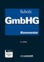 „Scholz GmbHG Kommentar, 14. Auflage, Digital bei juris und Otto Schmidt online.“ Dunkelblaues Design.