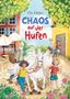 "Ellie Mattes: Chaos auf vier Hufen." Fröhliche Kinder führen ein weißes Pony durch eine lebendige Straßenszene.