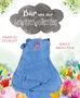 "Bär und der Gewitterwolkentag" steht in einer Wolke. Ein blauer Bär mit Brille sitzt in bunten Blumen.