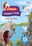 "schleich HORSE CLUB", "Rettung am See", "THiLO", "ERSTLESER 2. KLASSE". Mädchen zeigt auf Schaf auf Klippe.