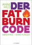 Text: „ANNE HILD DER FAT BURN CODE ABNEHMEN – OHNE HUNGER“. Ein rotes Flammensymbol ist neben dem Wort „BURN“.