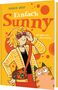 „Einfach Sunny“ steht groß auf einem gelben Hintergrund. Illustration: Person mit Sonnenbrille, Katze schaut nach oben., Buch