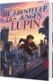 "Die Abenteuer des jungen Lupin" von Marta Palazzesi. Junge rennt über Pariser Dächer bei Sonnenuntergang, Eiffelturm sichtbar., Buch