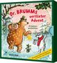Dr. BRUMMs verflixter Advent. 24 Vorlesegeschichten. Illustration: Bär mit Lichterkette, Fischglas, Dachs im Schnee.