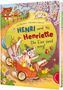 „Henri und Henriette: Die Eier sind weg!“ Ein Schwein mit Detektivhut fährt mit Tieren im Beiwagen.