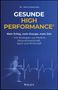 Buchtitel: "Gesunde High Performance" von Dr. Nina Psenicka. Diagramm eines laufenden Menschen auf blauem Hintergrund., Buch
