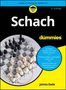 "Schach für Dummies" Buchcover. Schachbrett mit Figuren, blauer Kreis mit Tipps. Lernreihenlogo oben zentriert., Buch