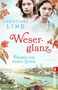 Text: Christiane Lind, Weserglanz, Träume von neuen Zeiten. Zwei Frauen, Blumen, Ansicht einer Stadt am Fluss.