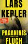 Text: "LARS KEPLER", "PAGANINIS FLUCH", "THRILLER", "SPIEGEL Bestseller-Autor". Ein Falke sitzt auf einem Felsen.