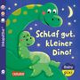 „Schlaf gut, kleiner Dino!“ Unkaputtbar, Baby pixi. Illustration: Ein großer und ein kleiner Dino kuscheln unter einem Nachthimmel., Buch