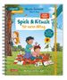 „Spiele & Rituale für euren Alltag“ in großer Schrift. Illustration: Kinder spielen auf einer Wiese mit Naturmaterialien.