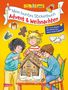 "Mein buntes Stickerbuch Advent & Weihnachten", Kinder dekorieren ein Lebkuchenhaus, Sticker von Geschenken und Plätzchen.