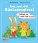Titel: "Eins, zwei, drei, Rückenmalerei". Untertitel: "Fühlst du, was ich male?". Zwei Tiere spielen zusammen., Buch
