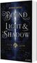 „Bound by Light & Shadow“ von Justine Ahlers. Dunkler Hintergrund mit floralen Mustern und Lichtstrahl., Buch
