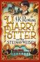 J.K. Rowling, Harry Potter und der Stein der Weisen. Illustration mit Zauberern, Hogwarts und einem Zug auf einer Brücke.