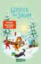 „Winter auf Solupp“ von Annika Scheffel. Illustration: Winterlandschaft mit Kindern, Hund und Häuschen im Schnee., Buch