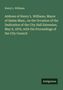 Text in Weiß auf grünem Hintergrund: Titel über eine Rede von Henry L. Williams, Bürgermeister von Salem, am 8. Mai 1876. Unten steht "Antigonos".