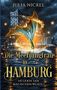 "Julia Nickel. Die Meerjungfrau in Hamburg. Hüterin der magischen Wesen 1." Eine schimmernde Meerjungfrau mit einem leuchtenden Schweif im Wasser vor einer beleuchteten Stadt bei Nacht., Buch
