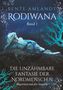 Titel: "Rodiwana Band 1". Text: "Die unzähmbare Fantasie der Nordmenschen". Unterwasser-Motiv mit einer liegenden Figur., Buch