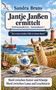 „Jantje Janßen ermittelt“, Krimi von Sandra Bruns; Lama, Leuchtturm, Fischerboot und Tee auf einem Tisch im Freien., Buch