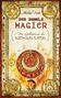„Der dunkle Magier. Die Geheimnisse des Nicholas Flamel.“ Bedeckt von mystischen Symbolen und einem feurigen Hintergrund., Buch