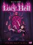 "Lucy Hell", "Immer brav sein ist die Hölle". Illustration eines Mädchens auf einem Thron mit Flammen und einem Teufel., Buch