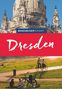 Text: "BAEDEKER SMART Dresden". Oben historische Architektur, unten Radfahrer und Spaziergänger in einer Parklandschaft.