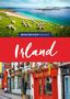 Text: "Irland", darunter eine grüne Wiese mit Schafen am Meer und unten eine bunte Straßenszene mit Pub.