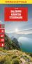 "Salzburg Kärnten Steiermark", ein rot-gelbes Design, Berglandschaft mit einem See darunter und einige Piktogramme links.