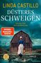 Text: LINDA CASTILLO, DÜSTERES SCHWEIGEN, EIN FALL FÜR KATE BURKHOLDER, SPIEGEL Bestseller-Autorin, THRILLER. 

Eine Frau in traditioneller Kleidung trägt eine Laterne. Sie geht zu einer Scheune., Buch