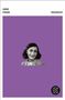 Text: "ANNE FRANK TAGEBUCH". Illustration: Ein schwarz-weißes Porträt von Anne Frank auf einem lila Hintergrund., Buch