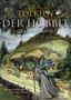 "J.R.R. Tolkien, Der Hobbit, Graphic Novel. Mit Illustrationen von David Wenzel." Ein Zauberer nähert sich einem Hobbit-Haus., Buch