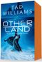 "Tad Williams: Otherland - Fluss aus blauem Feuer." Ein Mann in einem blauen Wirbel, mit leuchtender Feder., Buch