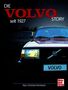 "Die Volvo Story seit 1927" ist in großer Schrift zu sehen. Ein Auto mit eingeschaltetem Scheinwerfer., Buch