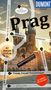 Texte: "Prag", "DUMONT DIREKT", "Mit großem Cityplan", "Lust auf eine barocke Gartenparty?", "15x direkt eintauchen".  
Hintergrund: Städtische Architektur mit Türmen im Abendlicht.