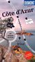 Reiseführer-Cover mit "Côte d'Azur", "Mit großem Faltplan", "Inseldglück total", "Achtung Klippe!", Küstenlandschaft., Buch