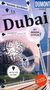 „Dubai“, „Mit großem Cityplan“, „Vorsicht, Dorfleben!“, „Pendeln wie die Dubai'in“. Moderne Gebäude, futuristische Architektur.