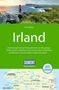 "Entdeckungsreisen auf der grünen Insel" über einer Landschaft mit Küste und Wanderer. Unten eine Karte von Irland., Buch