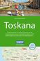 „Toskana“ von Nana Claudia Nenzel. Foto einer Frau auf Vespa vor der Ponte Vecchio, darunter eine Karte der Toskana., Buch