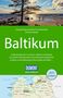 "Baltikum" in großen Buchstaben, Reisebeschreibung, DUMONT Logo, Küstenlandschaft mit Baum, Karte von Litauen, Lettland und Estland.